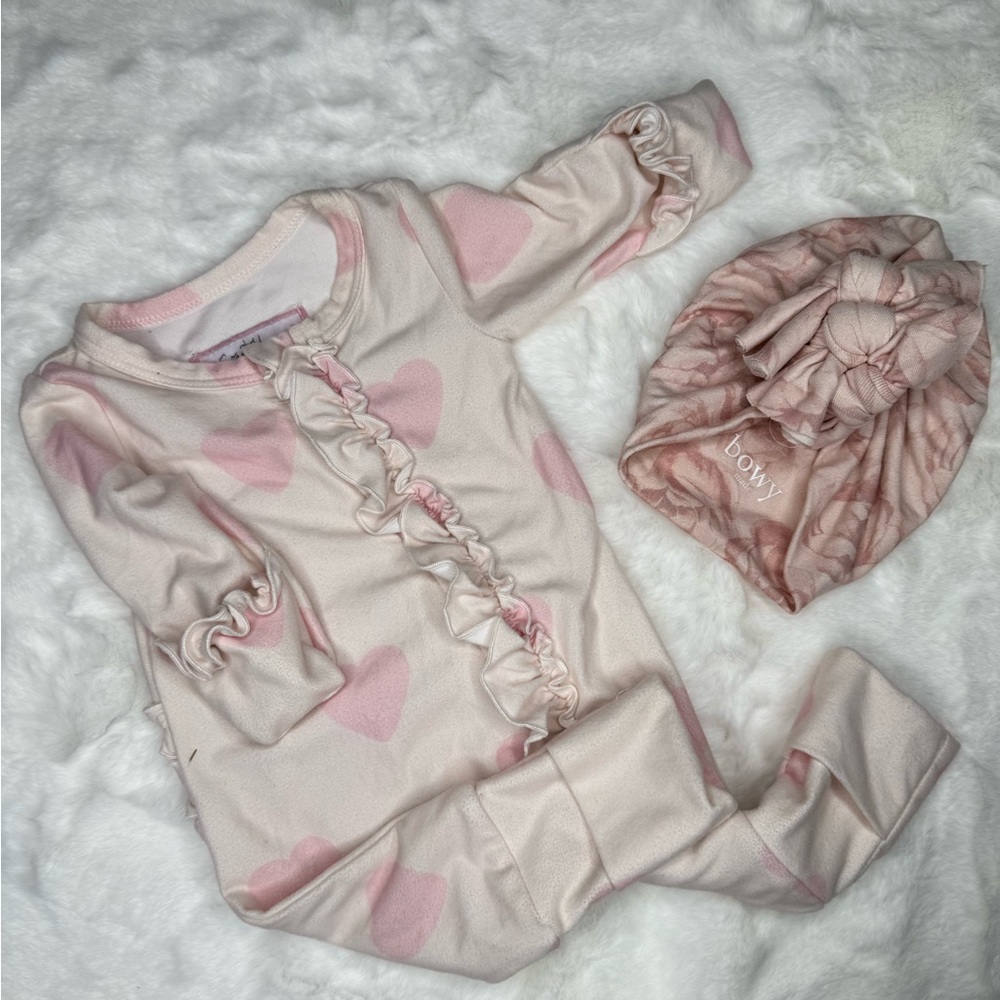 SweetHoney Cream and Pink Heart Baby Outfit